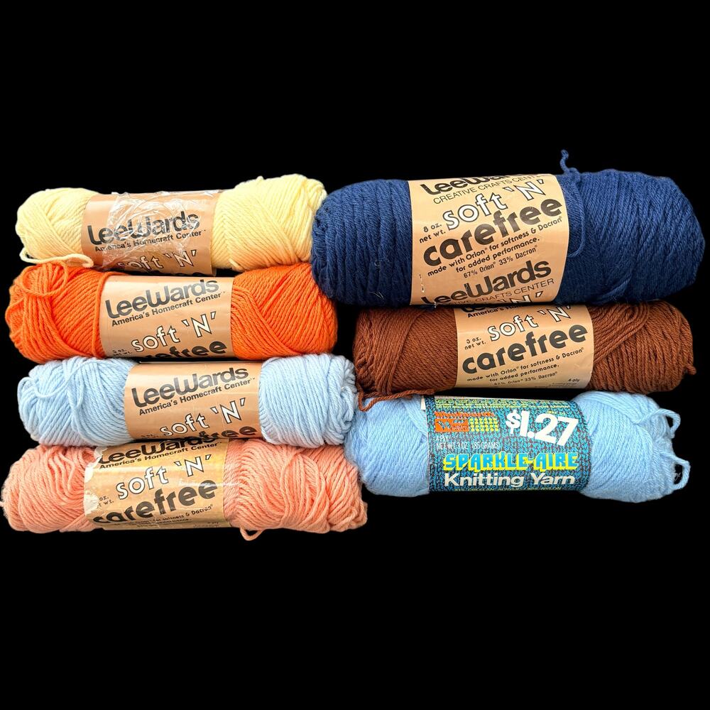 Vintage Mixed Yarn Lot of 8 LeeWards Soft N Carefree Woolworth Sparkle Aire